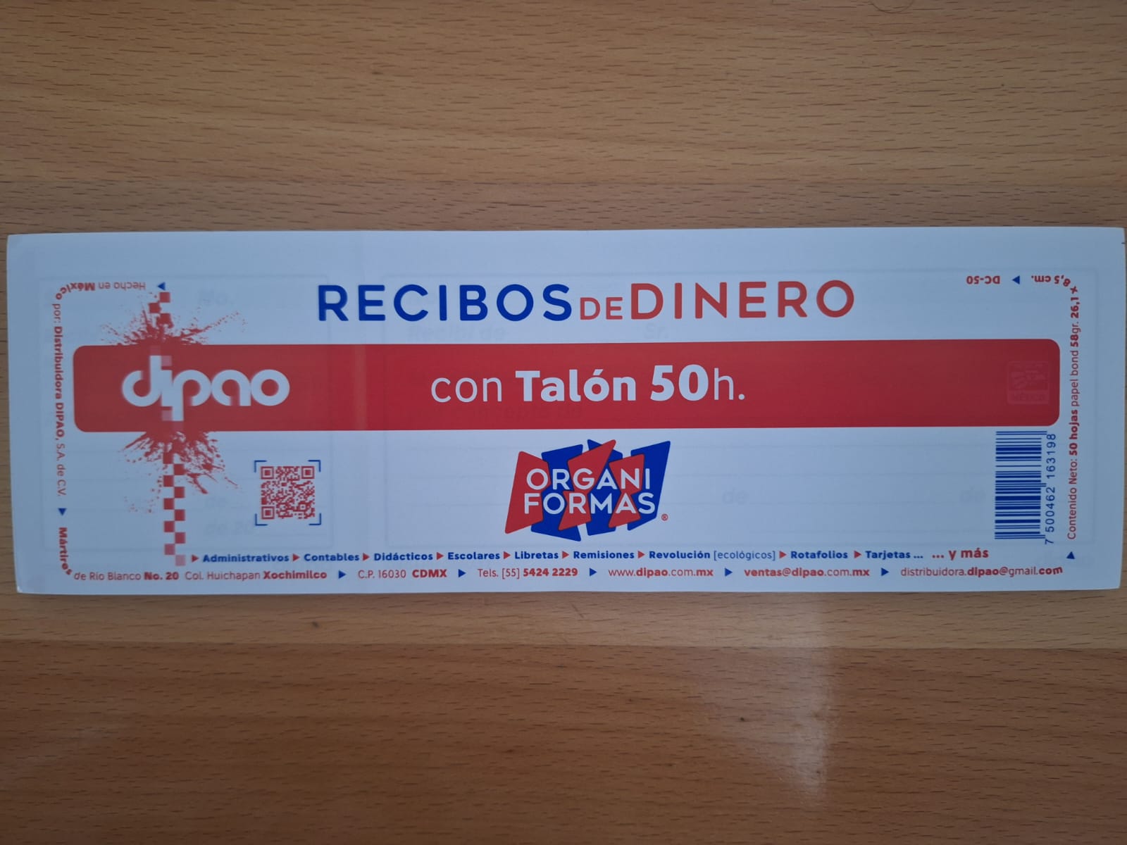 RECIBO DE DINERO DIPAO CON TALON 50H 